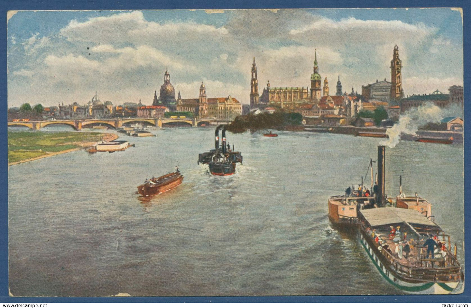 Dresden Blick Von Der Marienbrücke Dampfboote, Gelaufen 1917, Feldpost (AK4488) - Dresden