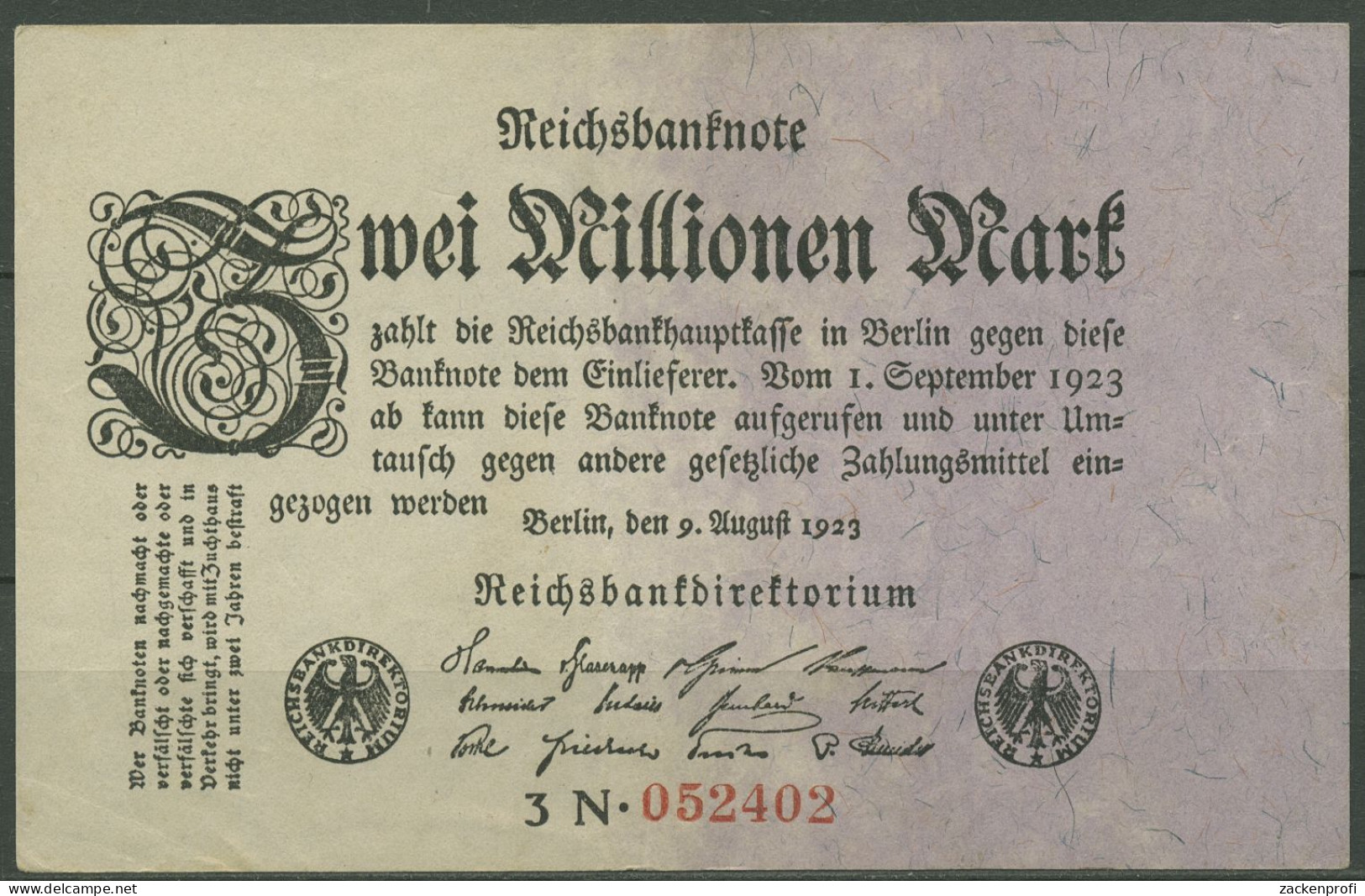 Dt. Reich 2 Millionen Mark 1923, DEU-115b FZ N, Leicht Gebraucht (K1266) - 2 Mio. Mark