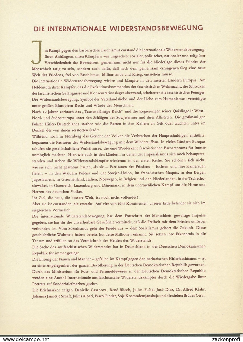 DDR 1962 Gedenkblatt Zur Int. Widerstandsbewegung 881/85 U. 918/22 (SG1506) - Lettres & Documents
