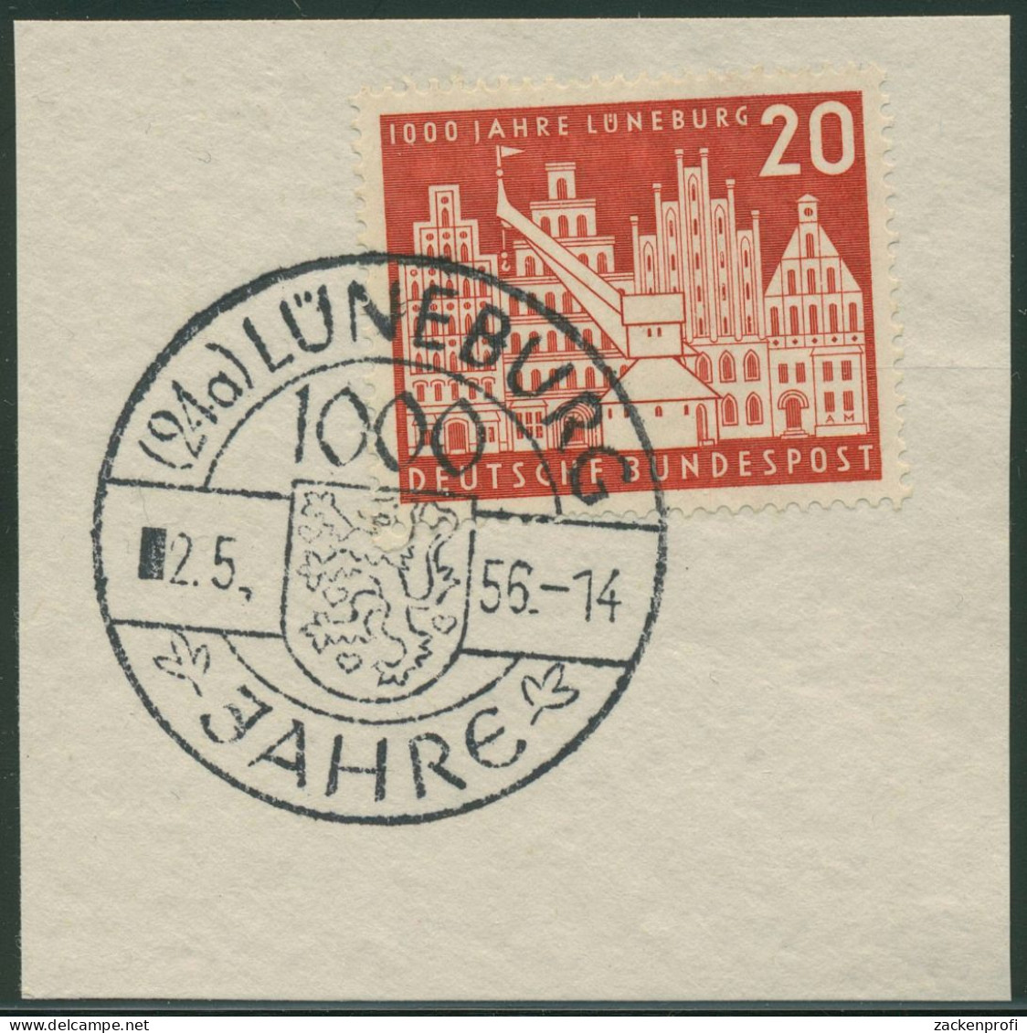 Bund 1956 1000 Jahre Lüneburg Ersttagssonderstempel 230 ESST Auf Briefstück - Gebraucht