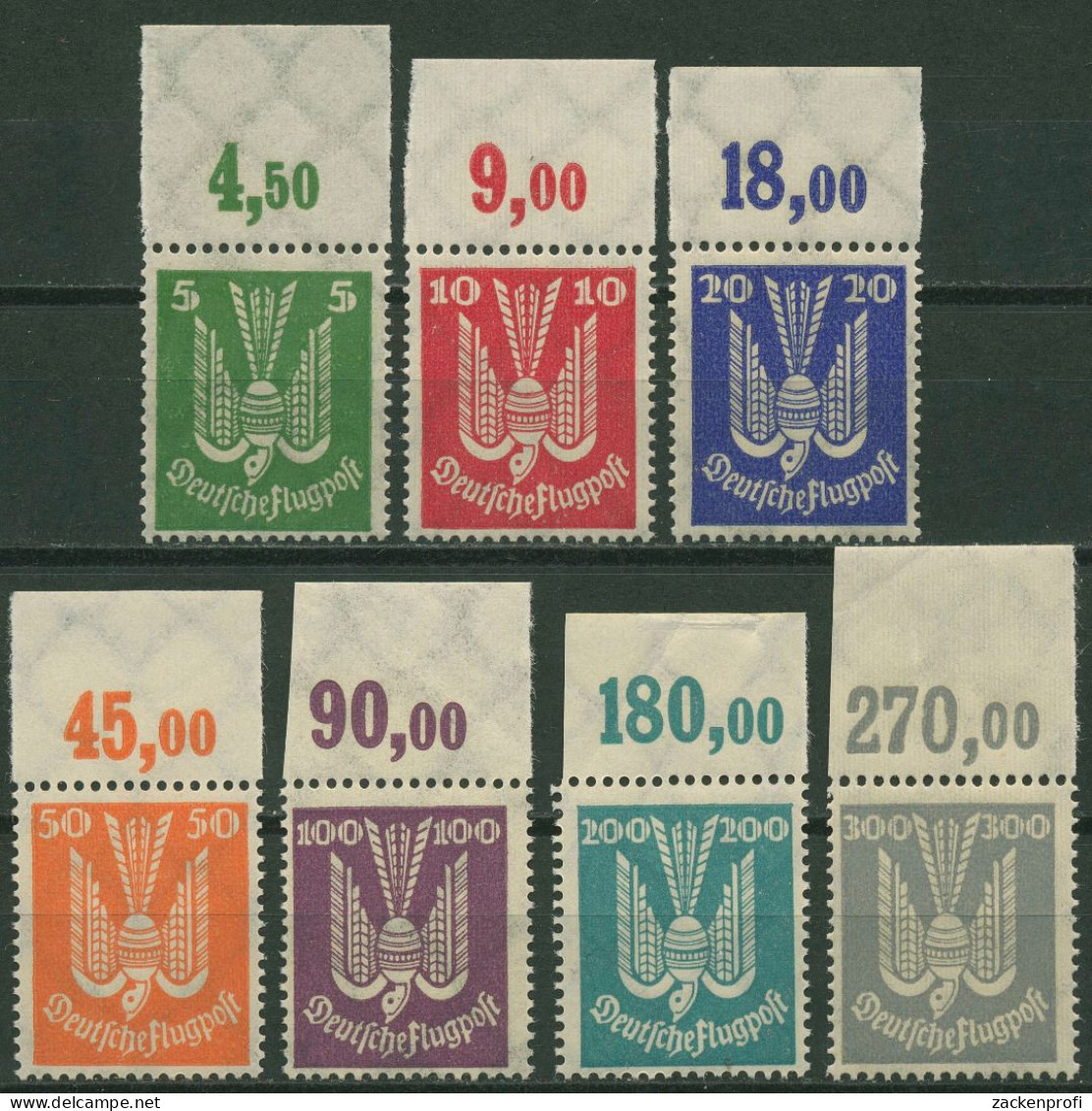 Deutsches Reich 1924 Flugpostmarken Holztaube Oberrand 344/50 OR Postfrisch - Unused Stamps
