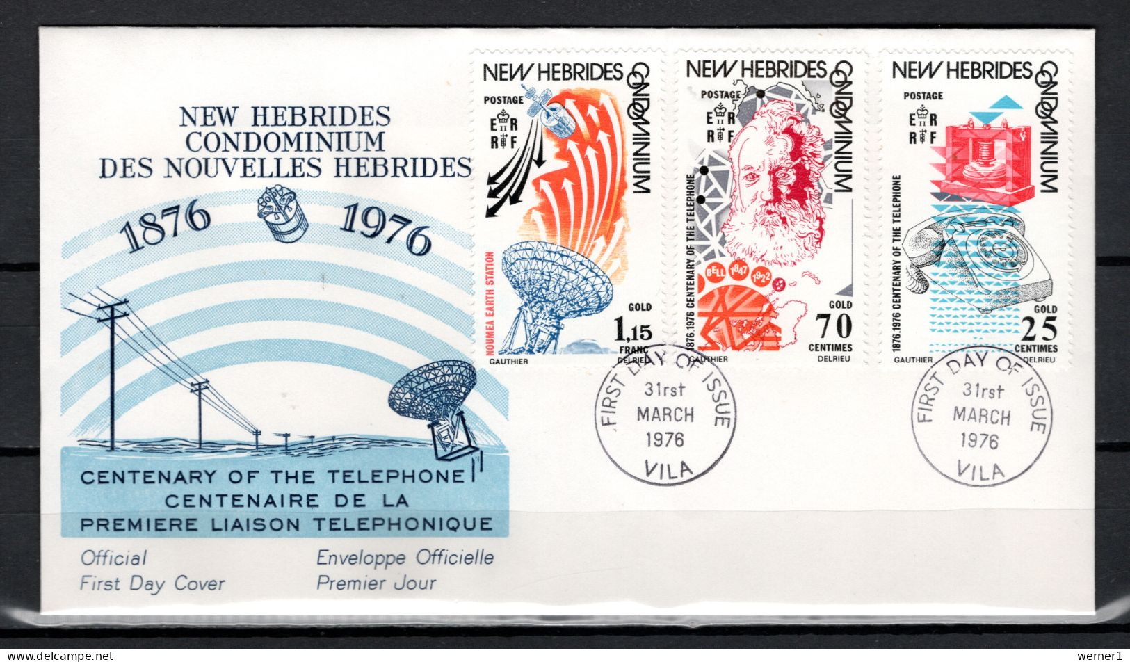 New Hebrides  English 1976 Space, Telephone Centenary Set Of 3 On FDC - Ozeanien