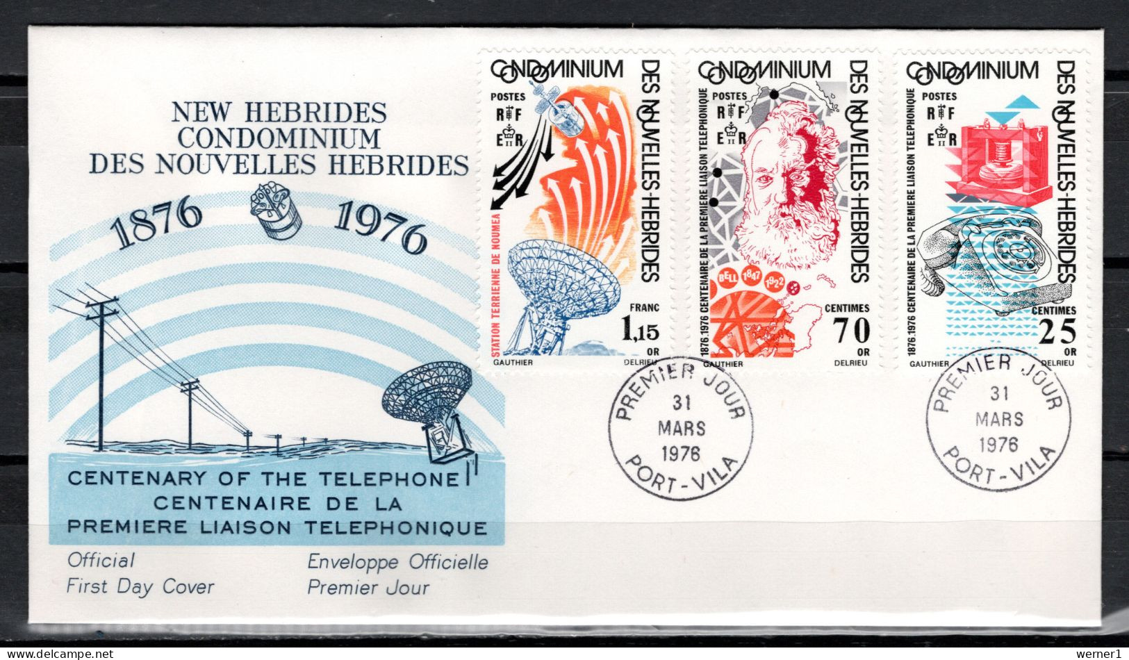 New Hebrides  French 1976 Space, Telephone Centenary Set Of 3 On FDC - Oceanía