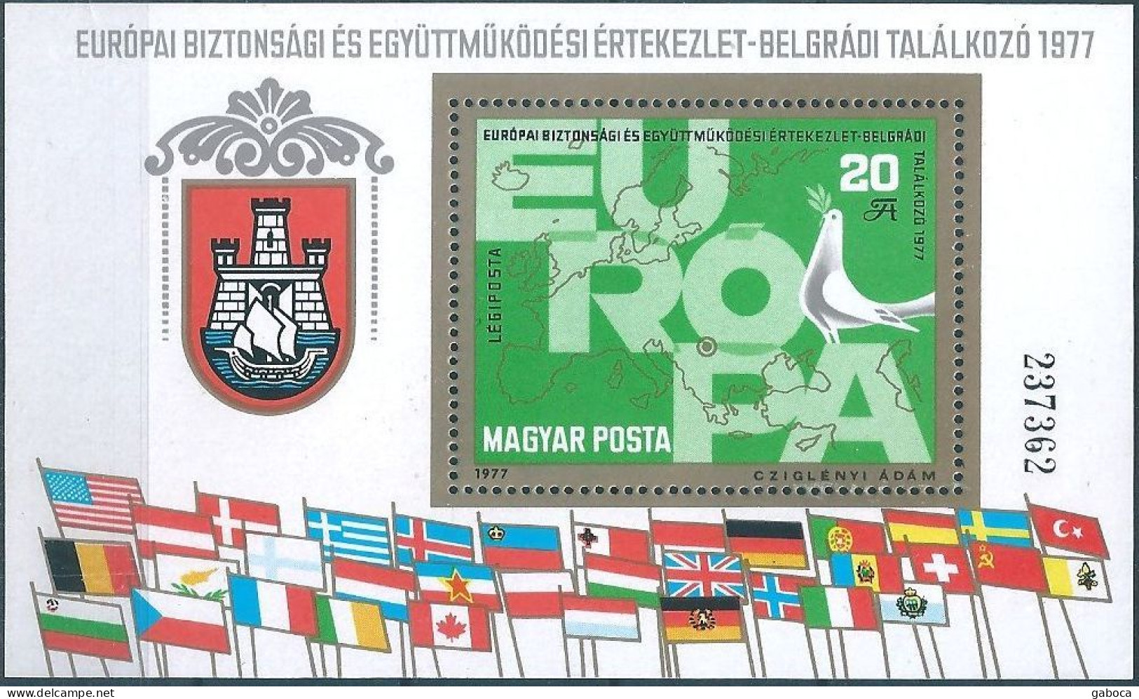 B0621d Hungary History Peace Organization CSCE Geography Map Fauna Dove Flag S/S MNH - Palomas, Tórtolas