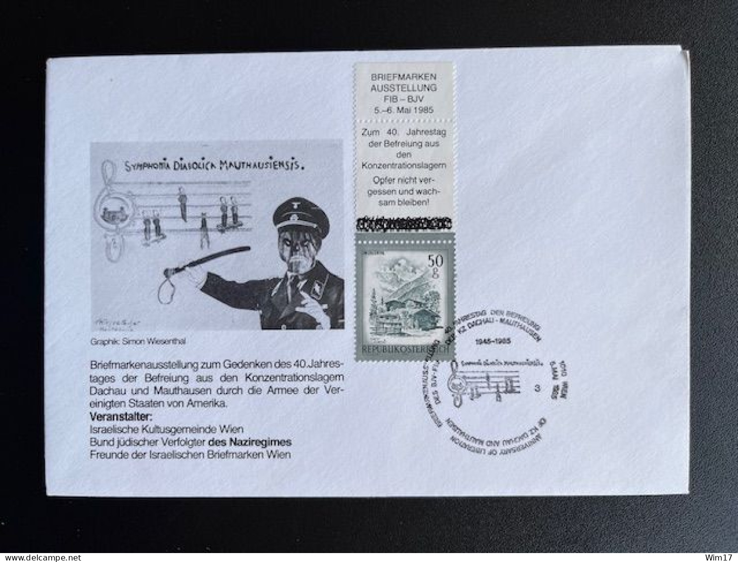 AUSTRIA 1985 SPECIAL COVER 40 YEARS LIBERATION OF DACHAU AND MAUTHAUSEN 05-05-1985 OOSTENRIJK OSTERREICH JUDAICA - Storia Postale