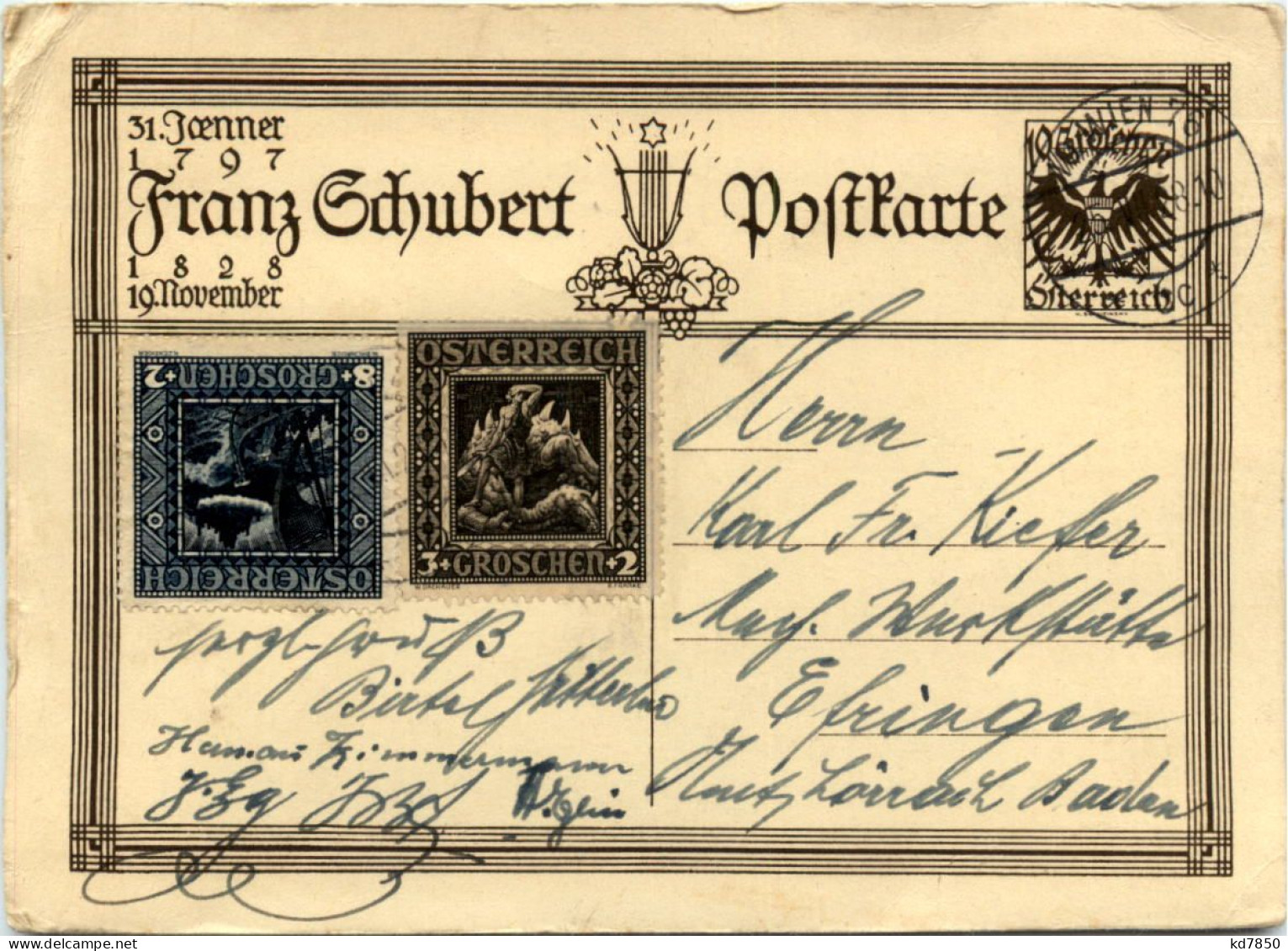 Franz Schubert Postkarte - Schrijvers