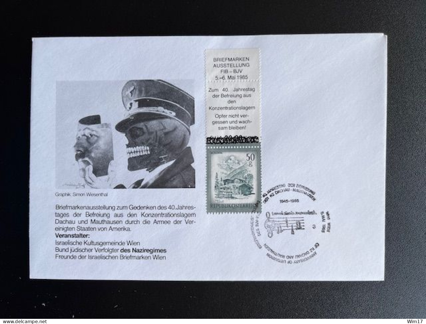 AUSTRIA 1985 SPECIAL COVER 40 YEARS LIBERATION OF DACHAU AND MAUTHAUSEN 05-05-1985 OOSTENRIJK OSTERREICH JUDAICA - Covers & Documents