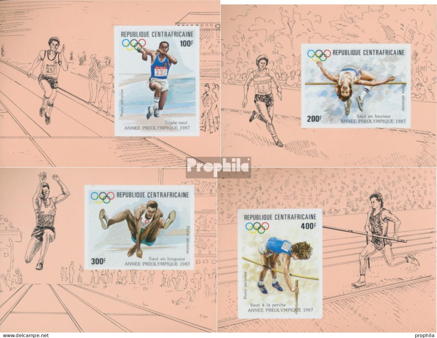 Zentralafrikanische Republik 1282B-1285B (kompl.Ausg.) Ungezähnt Postfrisch 1987 Olympia - Unused Stamps