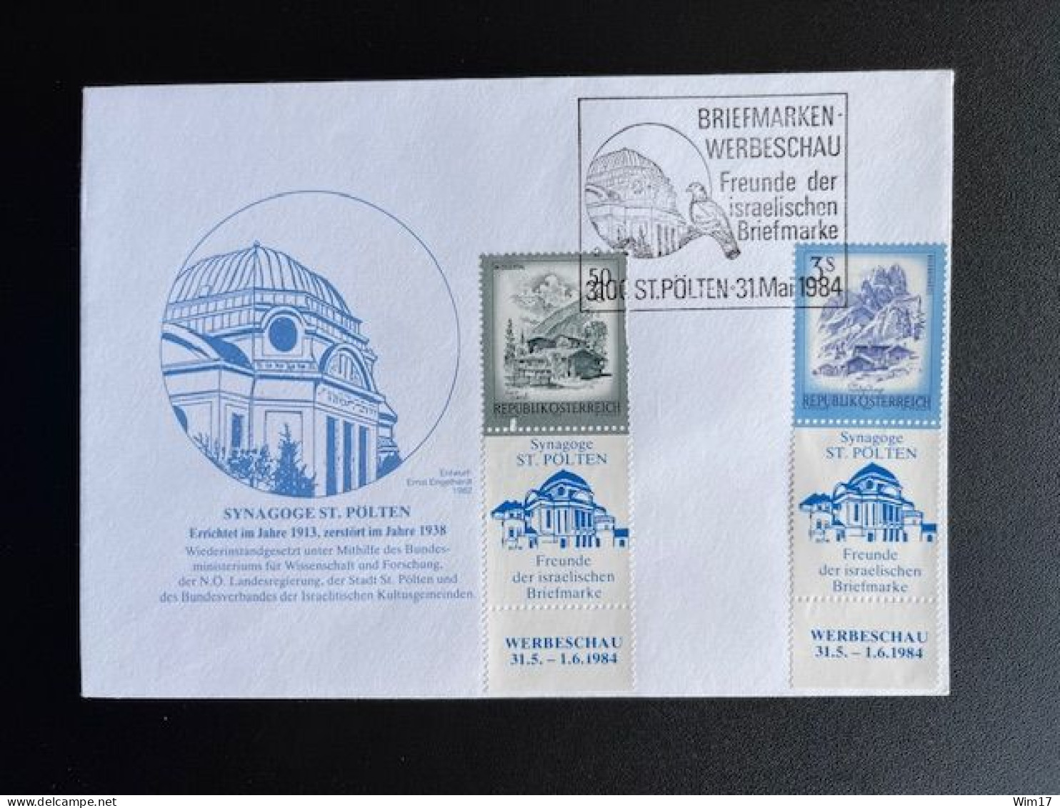 AUSTRIA 1984 SPECIAL COVER SYNAGOGUE ST. POLTEN 31-05-1984 OOSTENRIJK OSTERREICH JUDAICA - Storia Postale