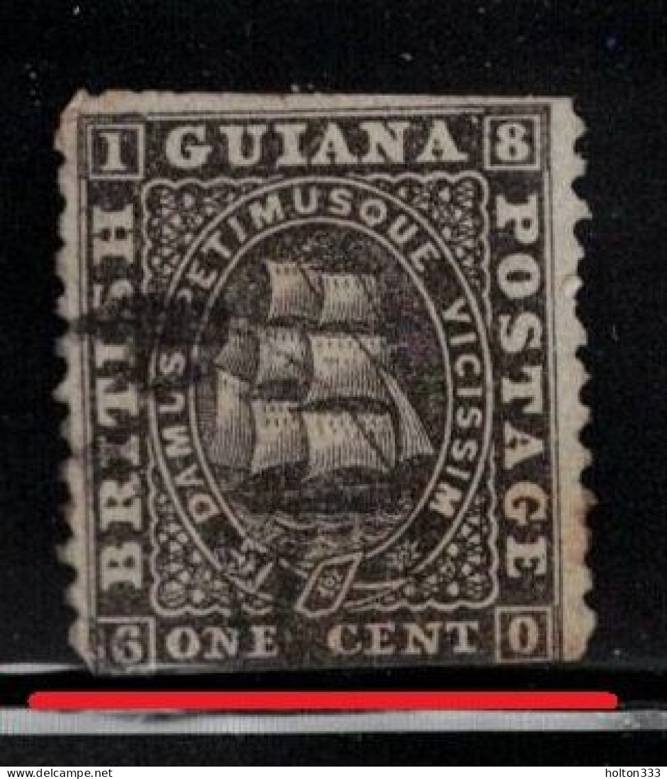 BRITISH GUIANA Scott # 24 Used - Old Ship Type - Clipped Perfs At Bottom CV $65 - Britisch-Guayana (...-1966)