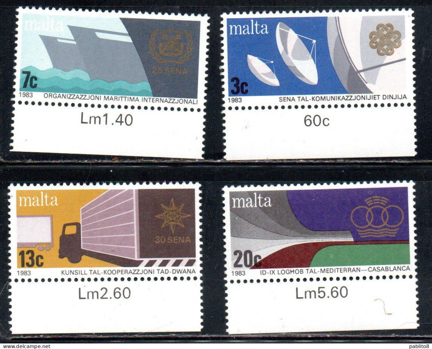 MALTA 1983 WORLD COMMUNICATIONS COMMUNICATION MARITIME CUSTOMS MEDITERRANEAN GAMES COMPLETE SET SERIE COMPLETA MNH - Malta