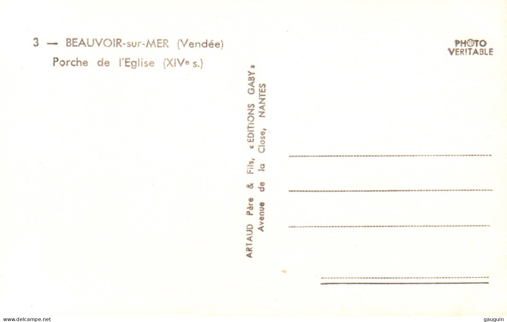 CPSM - BEAUVOIR S/MER - Porche De L'église - Edition Artaud Gaby (format 9x14) - Beauvoir Sur Mer