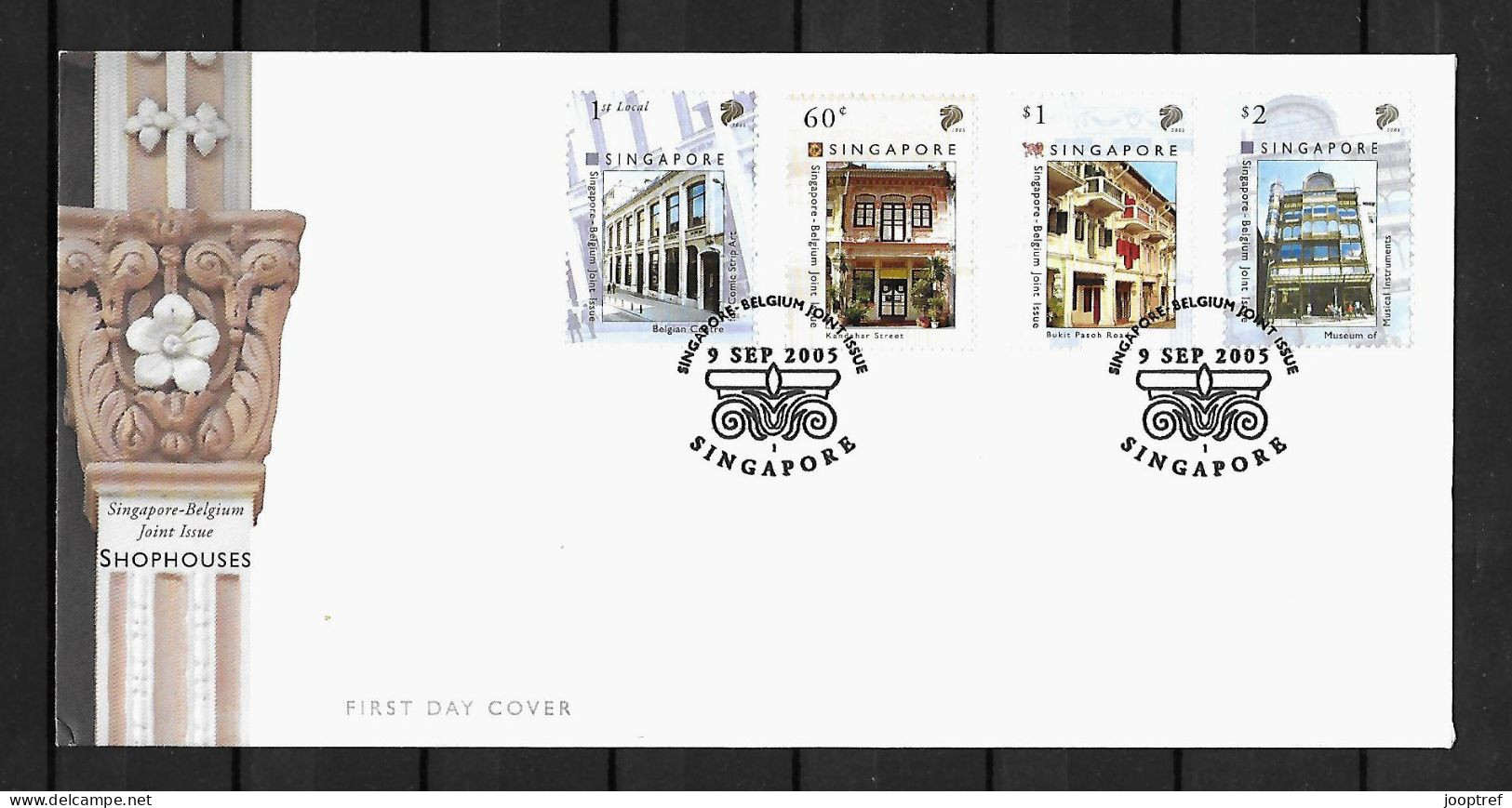 2005 Joint Singapore And Belgium, FDC SINGAPORE WITH 4 STAMPS: Shop Houses - Gezamelijke Uitgaven