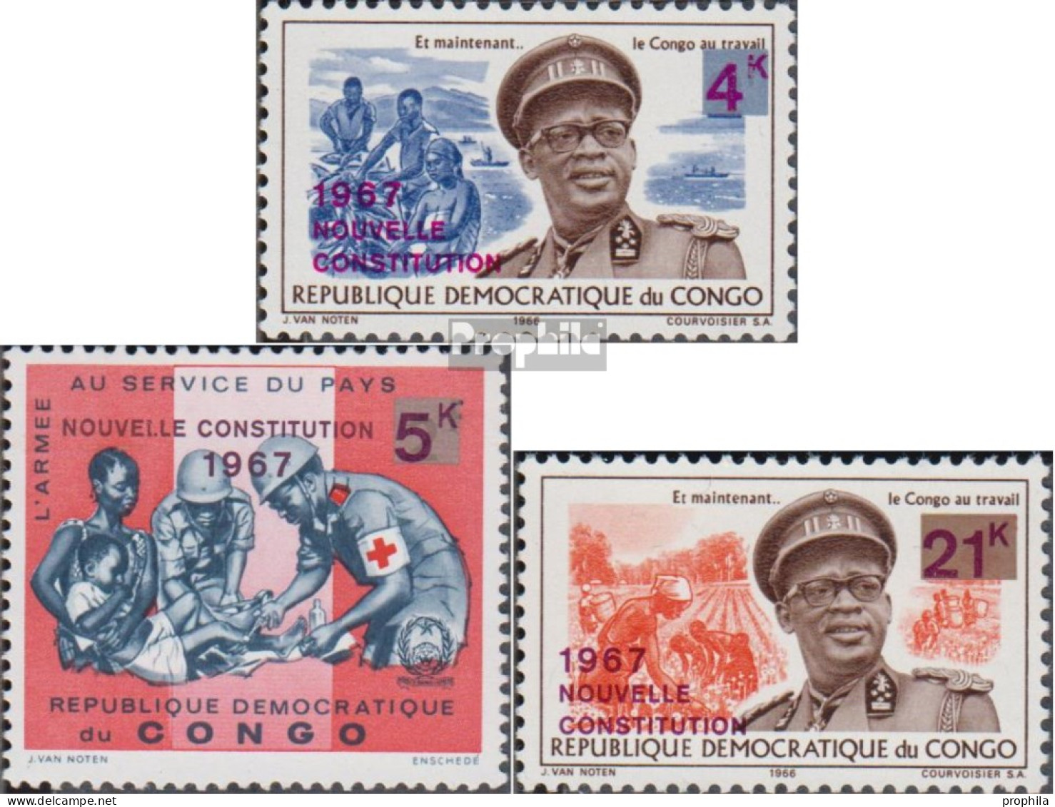 Kongo (Kinshasa) 298-300 (kompl.Ausg.) Postfrisch 1967 Einführung Der Neuen Verfassung - Ungebraucht