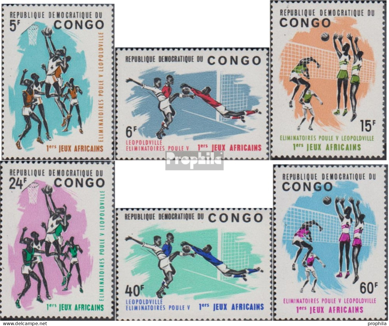 Kongo (Kinshasa) 221-226 (kompl.Ausg.) Postfrisch 1965 Afrikanische Sportspiele - Nuevas/fijasellos