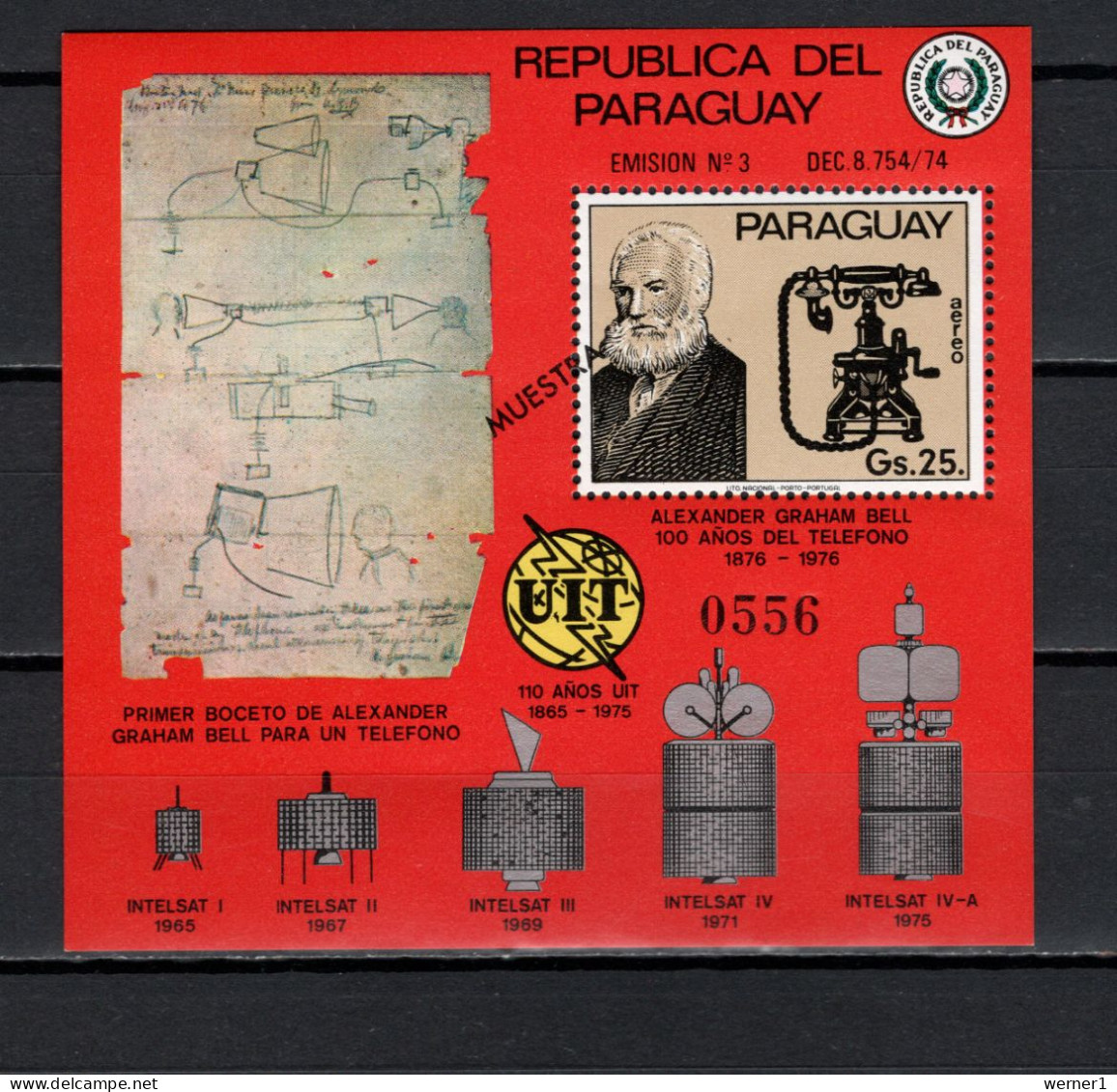 Paraguay 1976 Space, Telephone Centenary S/s With "Muestra" Overprint MNH - América Del Sur