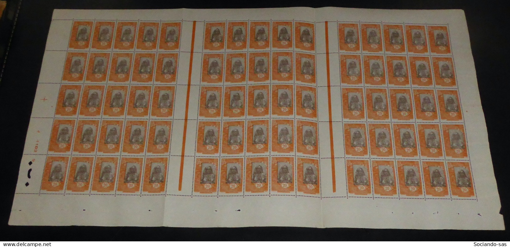 COTE DES SOMALIS - 1915-16 - N°YT. 89 - 20c Orange - Feuille Complète - Neuf Luxe ** / MNH / Postfrisch - Nuovi