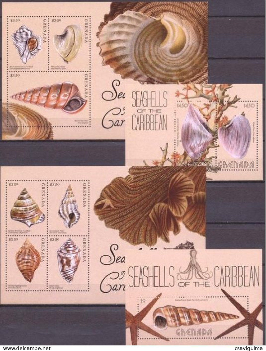 Grenada - 2013 - Shells - Yv (5473/76 + Bf 761) + (5495/97 + Bf 760) - Coquillages