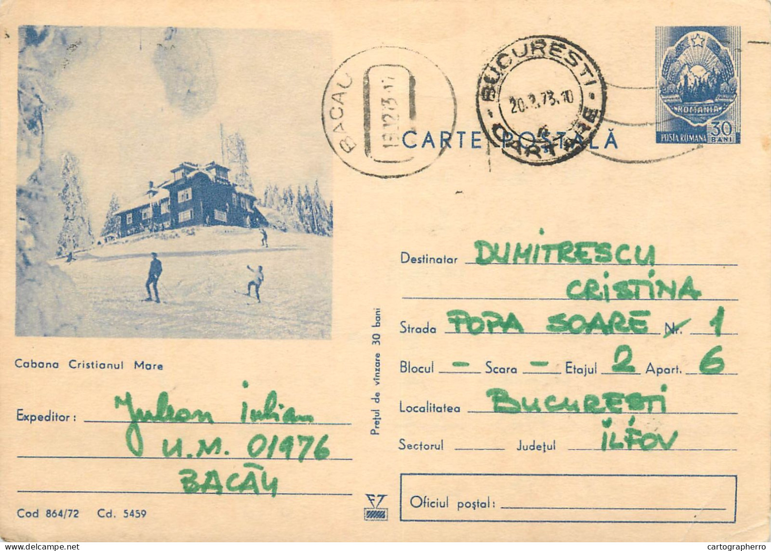 Postal Stationery Postcard Romania Cristianul Mare Chalet 1973 - Roumanie