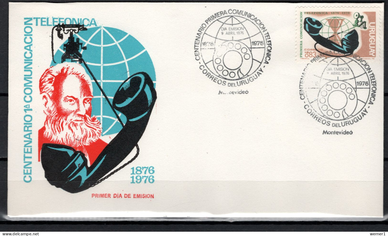 Uruguay 1976 Space, Telephone Centenary Stamp On FDC - América Del Sur