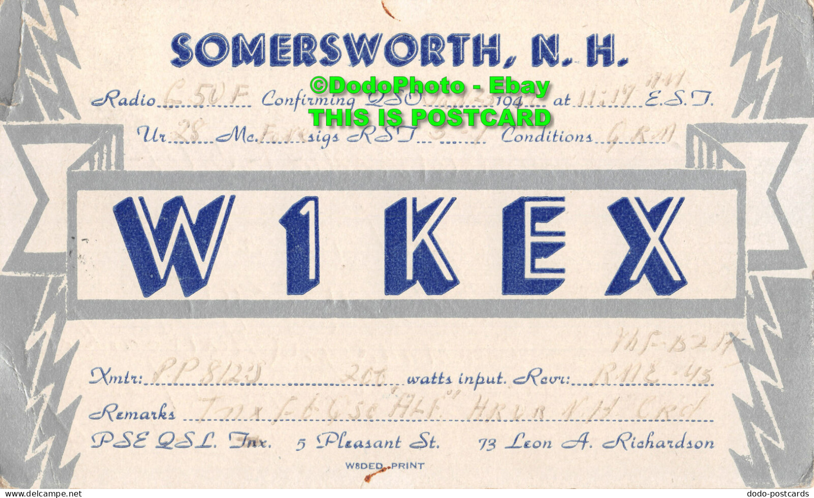 R430602 Somersworth. N. H. W1KEX. 73. Leon A. Richardson - Wereld