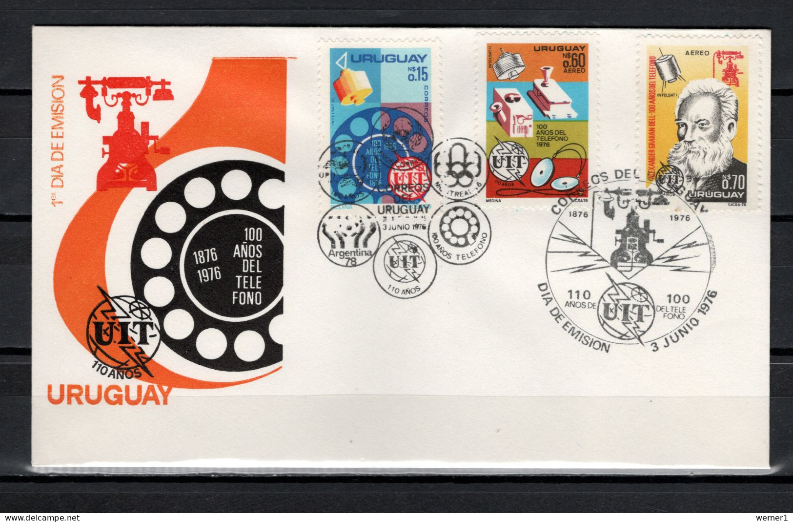 Uruguay 1976 Space, Telephone Centenary 3 Stamps On FDC - Amérique Du Sud