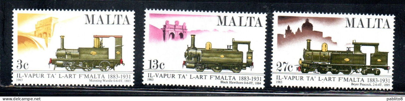 MALTA 1983 RAILWAY CENTENARY LOCOMOTIVES LOCOMOTIVE TRAINS TRAIN TRENI TRENO FERROVIE COMPLETE SET SERIE COMPLETA MNH - Malta