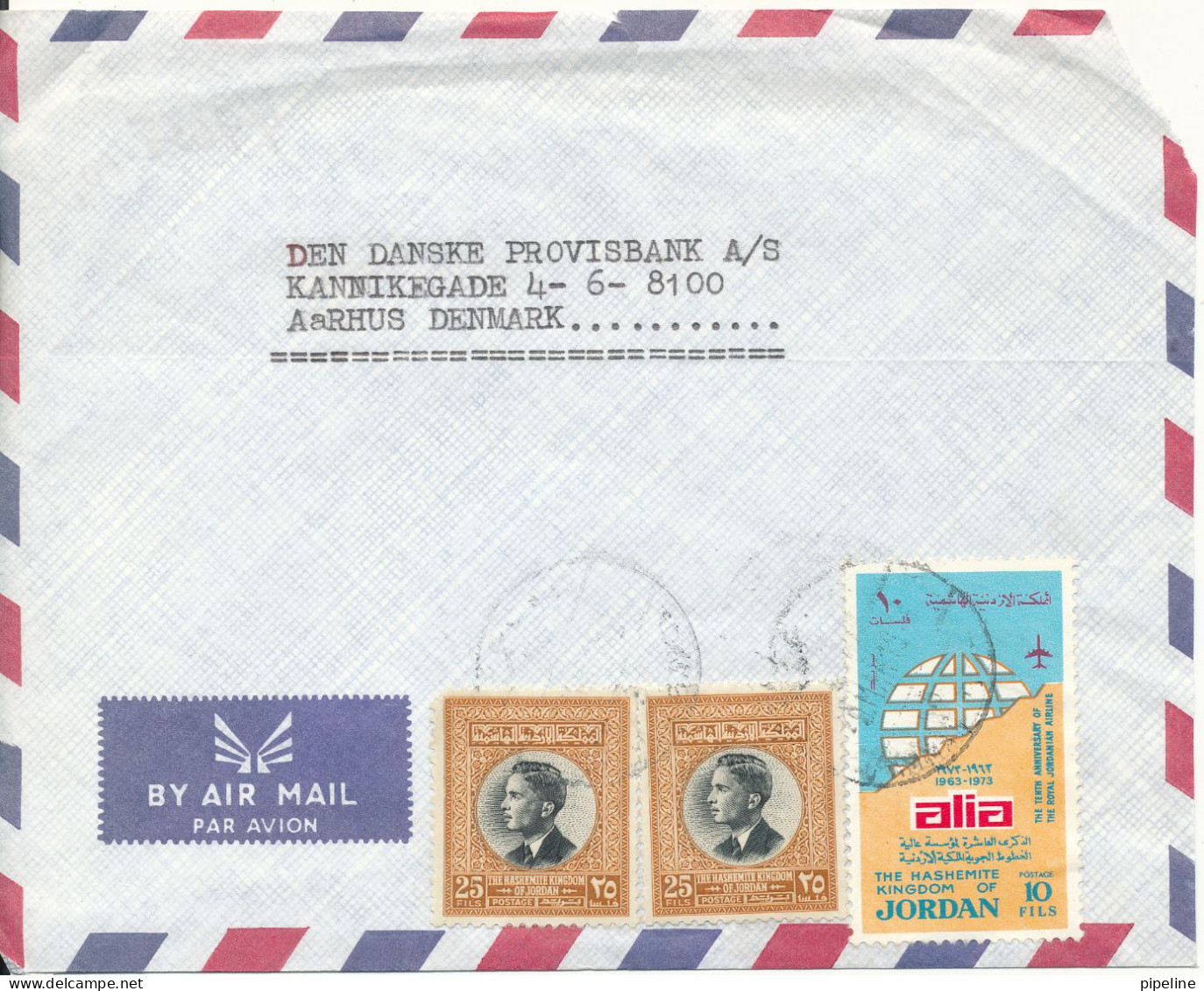 Jordan Frontpage Of An Air Mail Cover Sent To Denmark (not A Cover Only The Frontpage Of The Cover) - Jordania