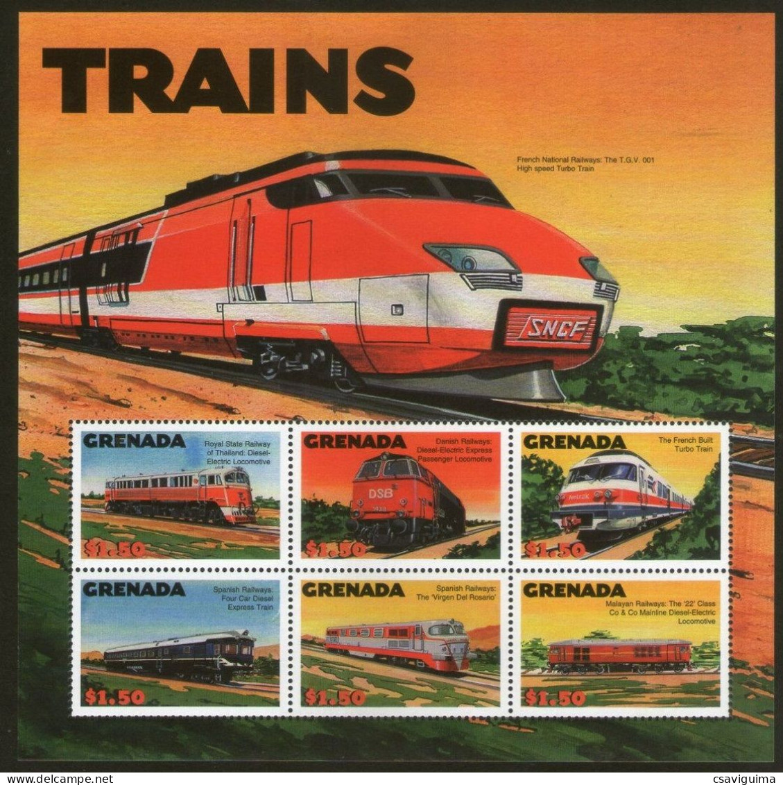 Grenada - 2000 - Trains  - Yv 3793/98 - Trains