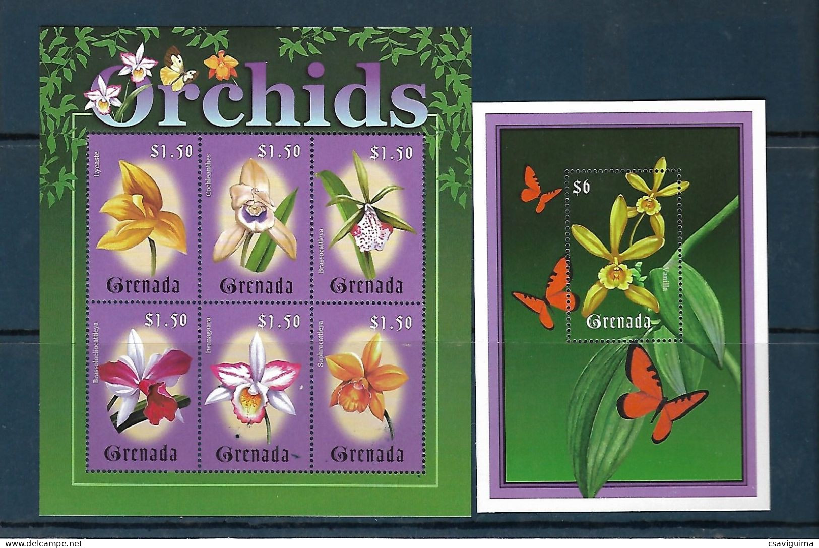 Grenada - 2000 - Orchids - Yv 3601/06 + Bf 536 - Orchideeën