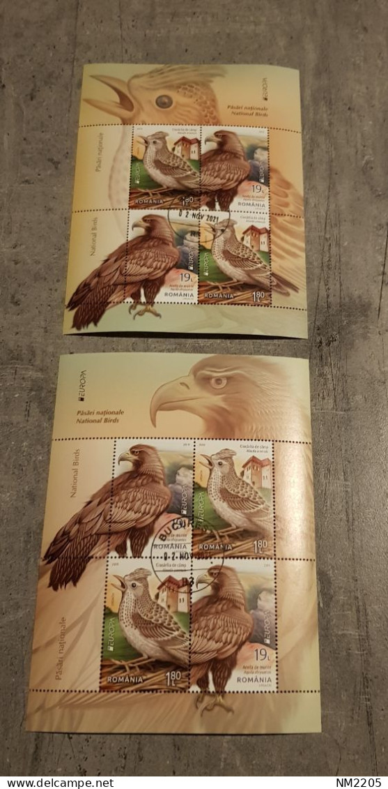 BIRDS ROMANIA EUROPA NATIONAL BIRDS 2 MINIATURE SHEETS I+II  CTO-USED - Oblitérés