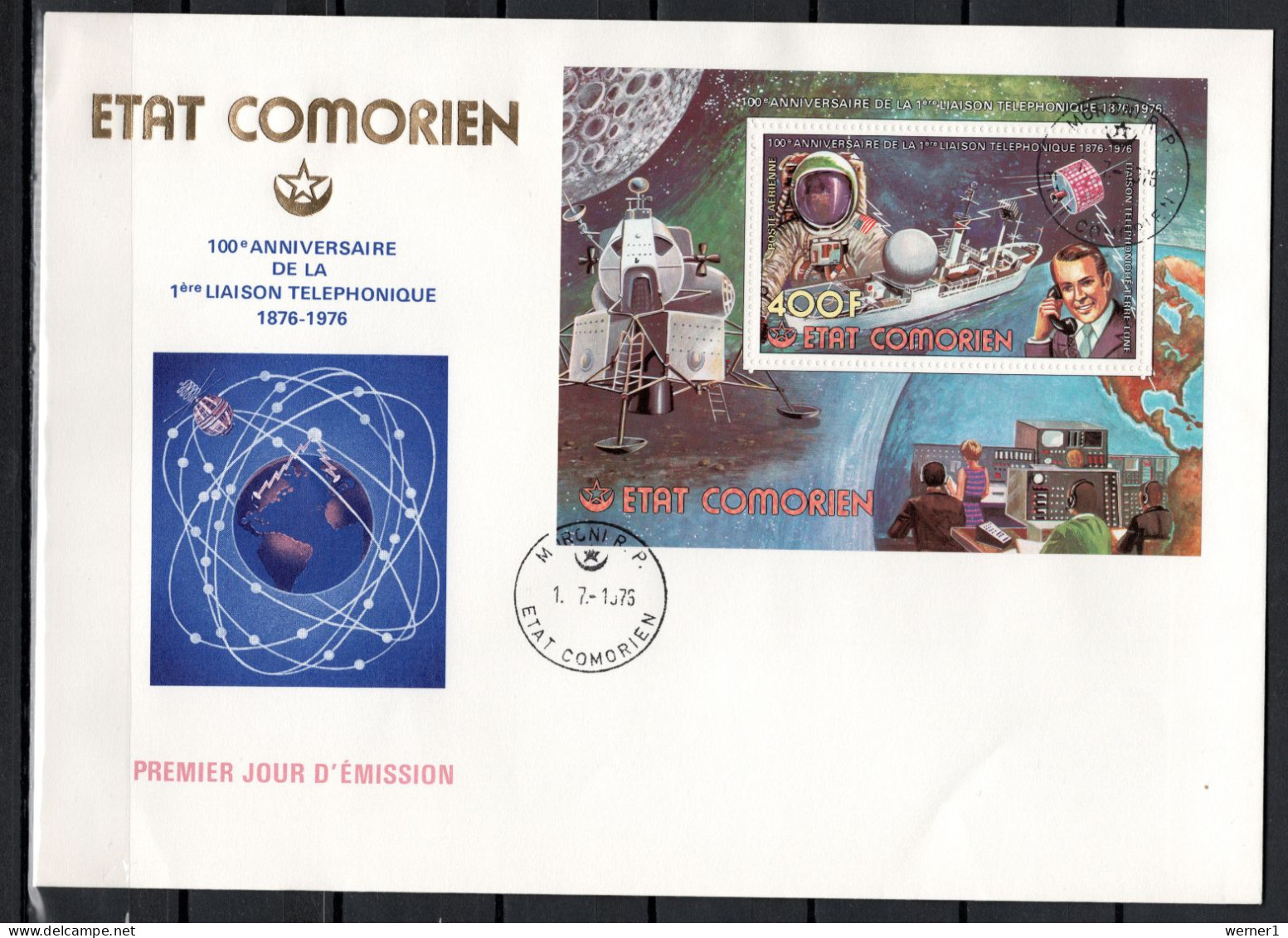 Comoro Islands - Comores 1976 Space, Telephone Centenary Set Of 6 + 2 S/s On 3 FDC - Afrika