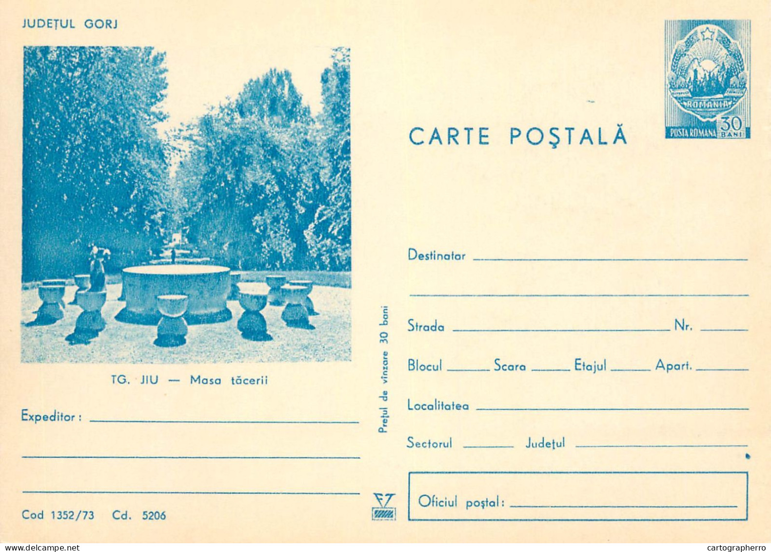 Postal Stationery Postcard Romania Targu Jiu Brancusi Silence Table - Roumanie