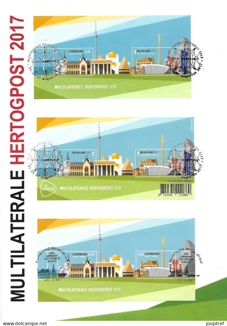 VERY RARE 2017 Joint Luxembourg And Netherlands, MIXED FDC WITH 3 DIFFERENT BLOCKS: Multilaterale Hertogpost - Emisiones Comunes