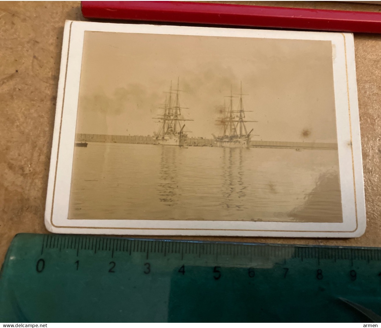 Réal Photo Albumine Vers 1880  Bateaux Ship Voiliers 3 Mâts A Identifier - Barcos