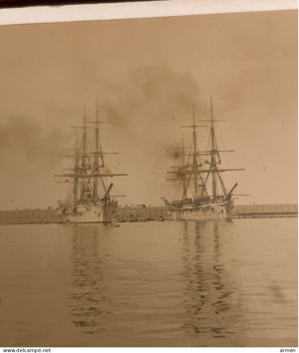 Réal Photo Albumine Vers 1880  Bateaux Ship Voiliers 3 Mâts A Identifier - Barcos