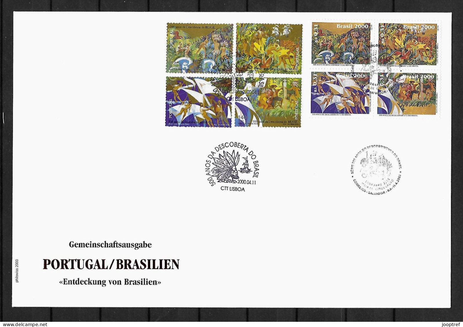 RARE 2000 Joint Brazil And Portugal, MIXED FDC 4+4 STAMPS: Discovery Brazil 500 Years Ago - Joint Issues