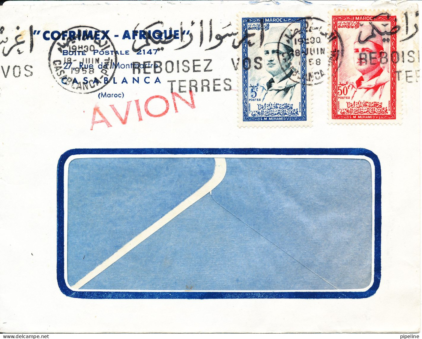 Morocco Cover Sent Air Mail To Denmark 18-6-1958 - Marocco (1956-...)