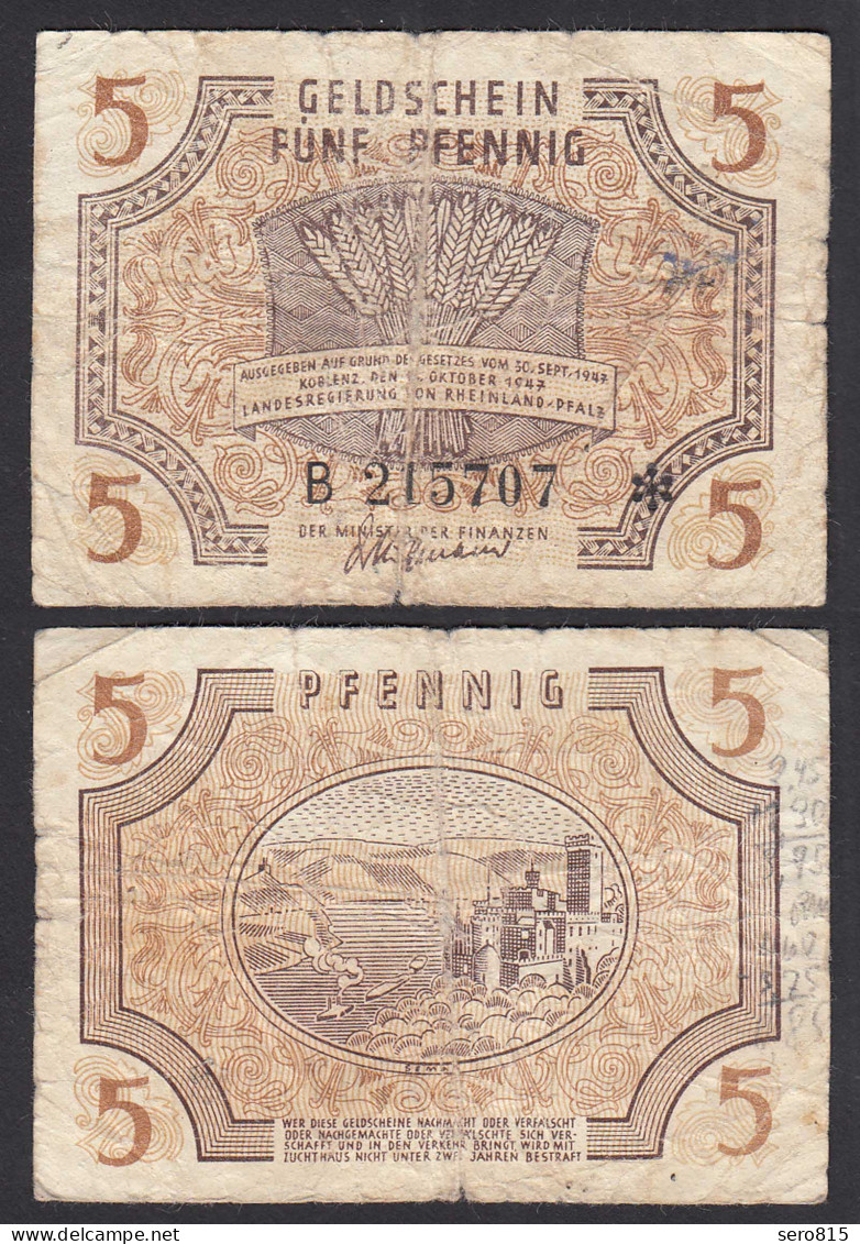 Ro 211 Rheinland-Pfalz 5 Pfennig Landesregierung 15.10.1947 F (4)  (31030 - Otros & Sin Clasificación
