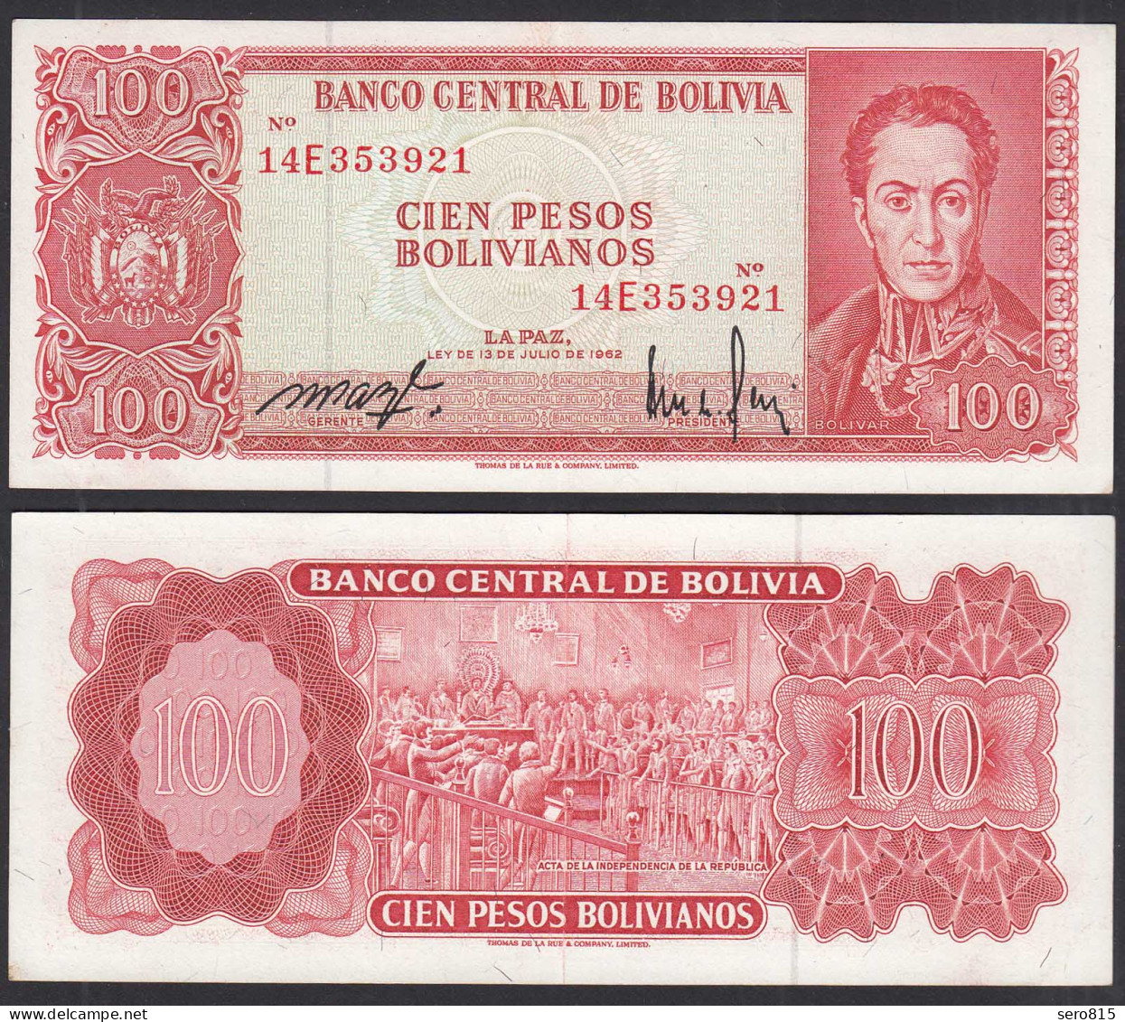 Bolivien - Bolivia 100 Bolivianos 1962 XF+ (2+) Pick 164A    (31096 - Autres - Amérique