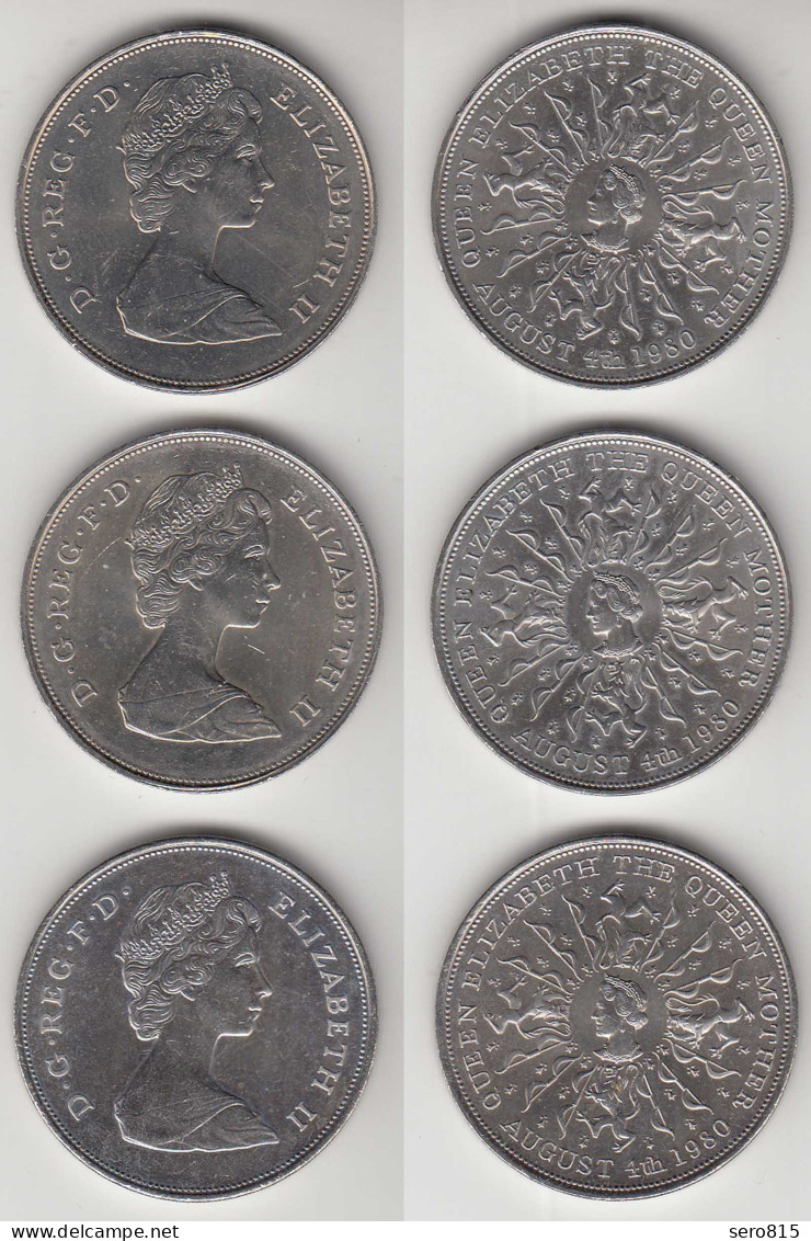 Grossbritannien UK 3 Stück Münzen Geburtstags Der Königin Mutter 1980  (31692 - Other & Unclassified