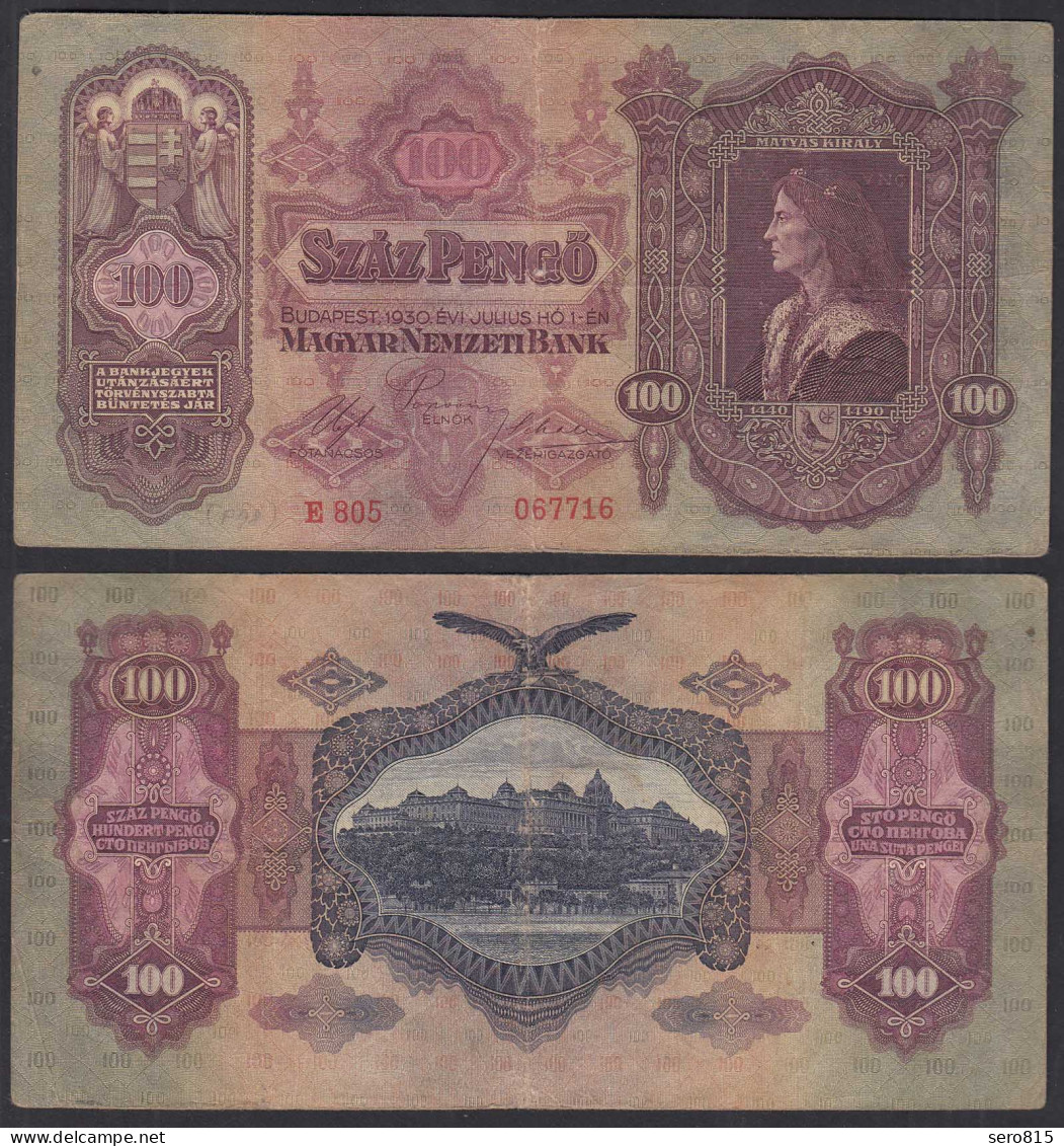 Ungarn - Hungary 100 Pengo Banknote 1930 Pick 98 VF  (3)   (31102 - Hungary