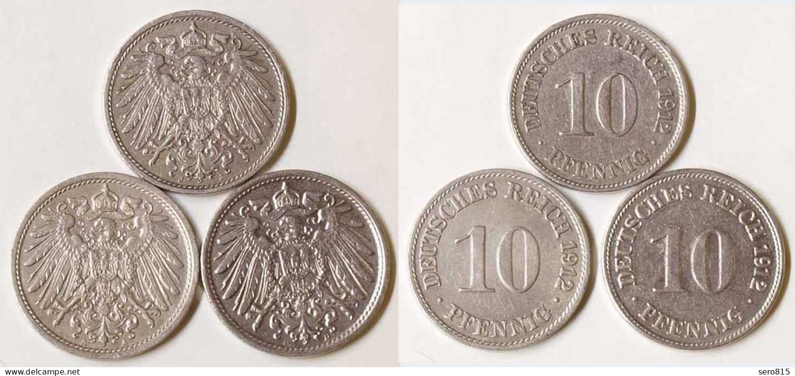 10 Pfg. Kaiserreich EMPIRE 1912  A,D,J, Jäger 13 (702 - 10 Pfennig