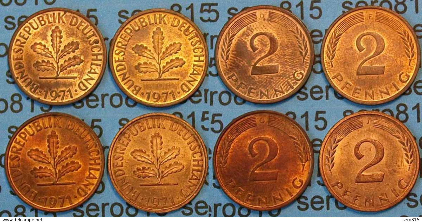 2 Pfennig Complete Set Year 1971 All Mintmarks (D,F,G,J) Jäger 381   (448 - Autres – Europe