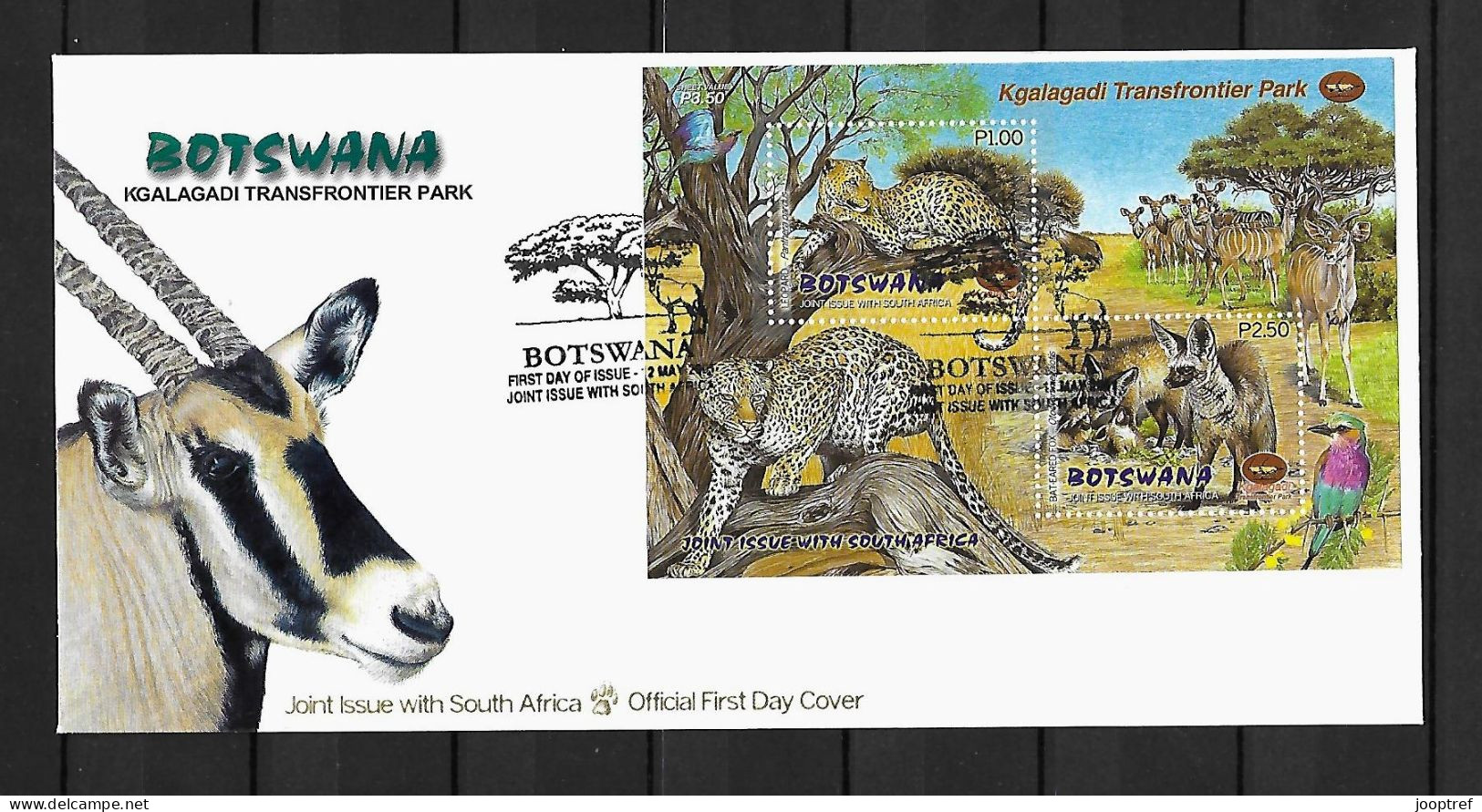 RARE 2001 Joint Botswana And South Africa, FDC BOTSWANA WITH SOUVENIR SHEET: Kgalagadi Park - Joint Issues
