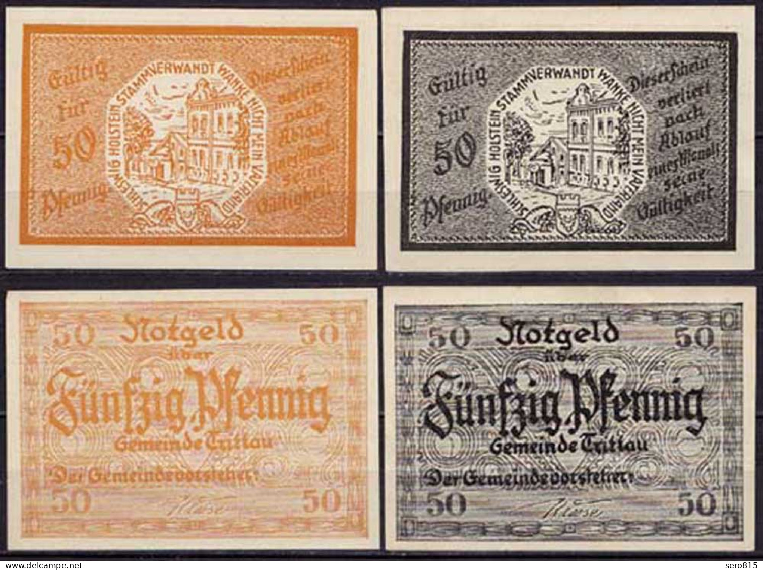 Schleswig Holstein - Trittau 2 X 50 Pfennig Notgeld O.D. (ca549 - Sonstige & Ohne Zuordnung