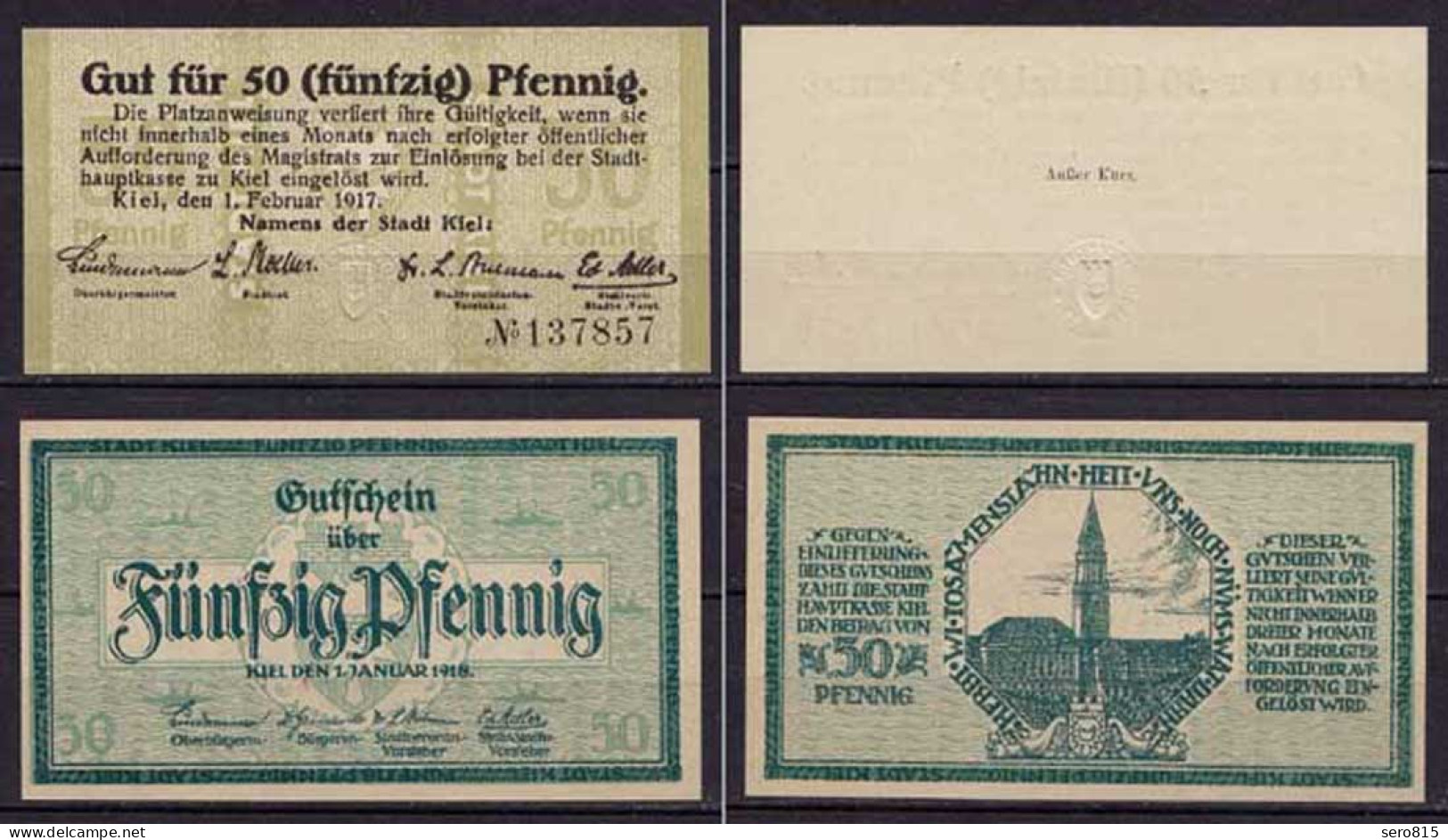 Schleswig-Holstein - Kiel - 2 Mal 50 Pfennig 1917/18 Notgeld (ca017 - Altri & Non Classificati