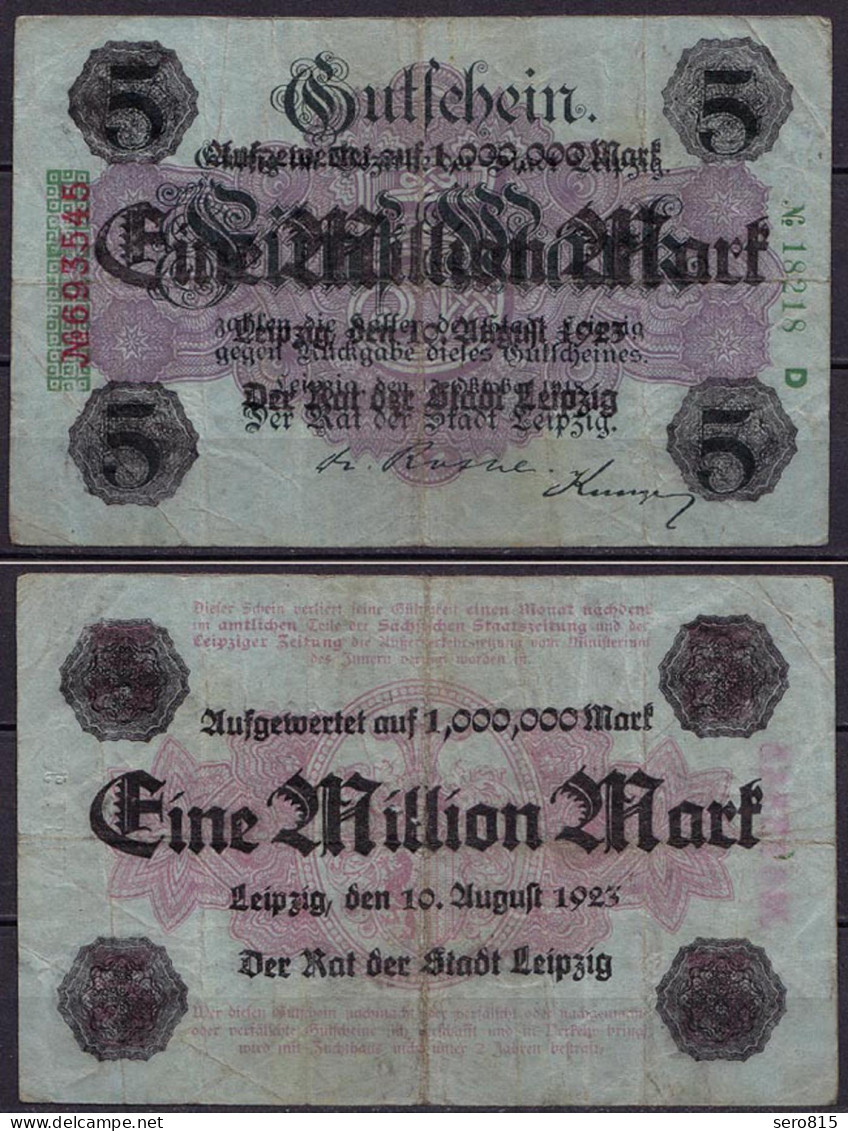 Sachsen - Leipzig 1 Millionen Mark 1923 Überdruck A.5 Mk 1918 Serie D  (ca980 - Andere & Zonder Classificatie