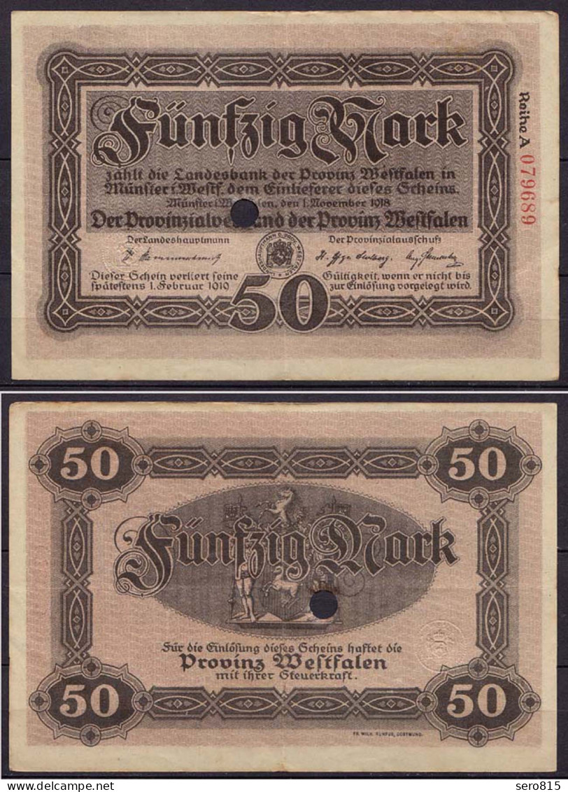 Westfalen - PROVINZ WESTFALEN Münster 50 Mark 1918 Notgeld  Reihe A (cb200 - Sonstige & Ohne Zuordnung