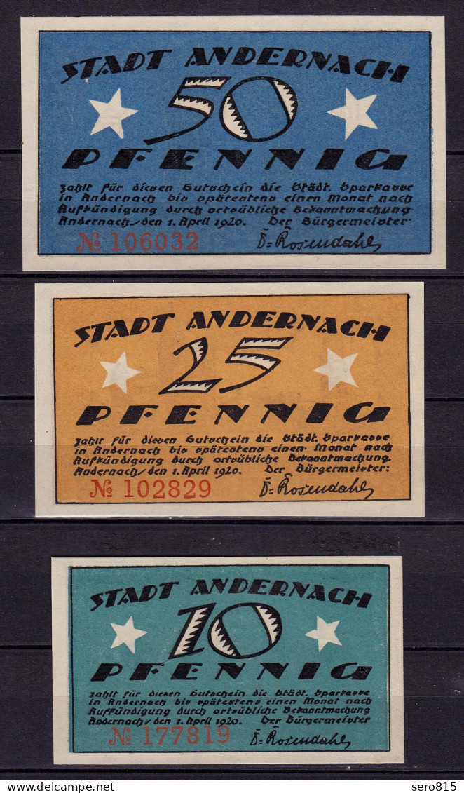 Rheinland Andernach 1920 3 Stück Notgeld  Serie  (c634 - Otros & Sin Clasificación